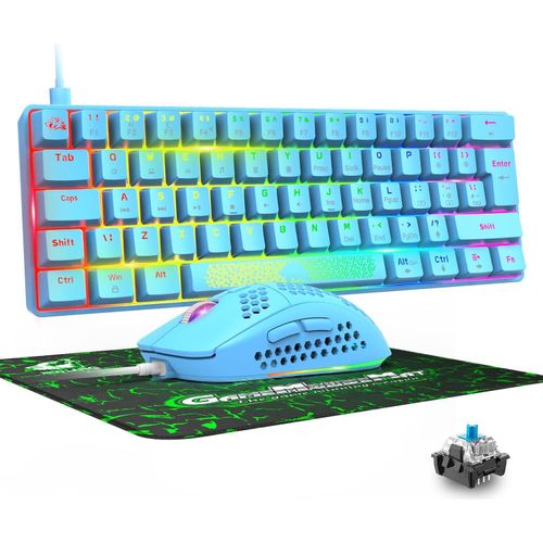 Mechanische Tastatur, Blau Schalter Keyboard, Multimedia-Tasten, Beleuchtung Hintergrundbeleuchtung & RGB-Gaming-Maus, 6 Tasten,Einstellbare DPI