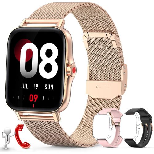 Smartwatch Damen mit Telefonfunktion mit Herzfrequenzmesser Blutdruck Schlaftracker Schrittzähler IP67 Wasserdicht Fitnessuhr für Android IOS