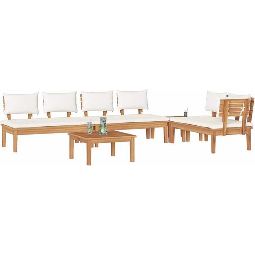 vidaXL Gartenbänke Set mit Kissen mit Speicher 5 pcs Braun, Creme