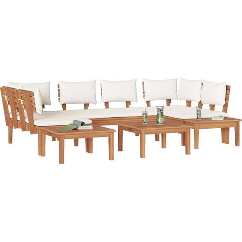 vidaXL Gartenbänke Set mit Kissen mit Speicher 4 pcs Braun, Creme