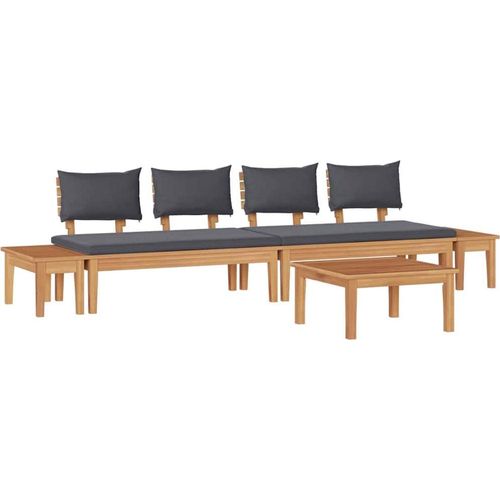 vidaXL Gartenbänke Set mit Kissen mit Speicher 5 pcs Braun, Grau