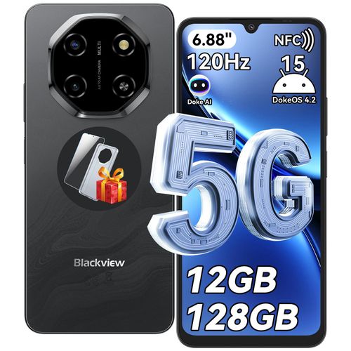 Blackview Shark 6 Handy 5G, 6,88“, 12GB(4+8GB)+128GB/2TBTF, Octa Core, AI Fotoalbum, Android 15, ohne vertrag, 5000mAh, Dual SIM, NFC, 120Hz, 18W