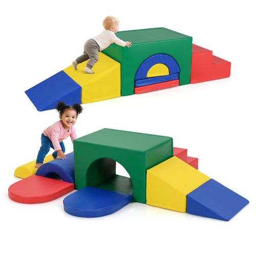 COSTWAY 7 teilige Schaumstoffbausteine, Softbausteine aus Polyurethanzum Krabbeln, Klettern & Rutschen, Riesenbausteine, Großbausteine für Kinder 1+, Grün