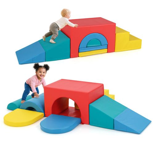 COSTWAY 7 teilige Schaumstoffbausteine, Softbausteine aus Polyurethanzum Krabbeln, Klettern & Rutschen, Riesenbausteine, Großbausteine für Kinder 1+