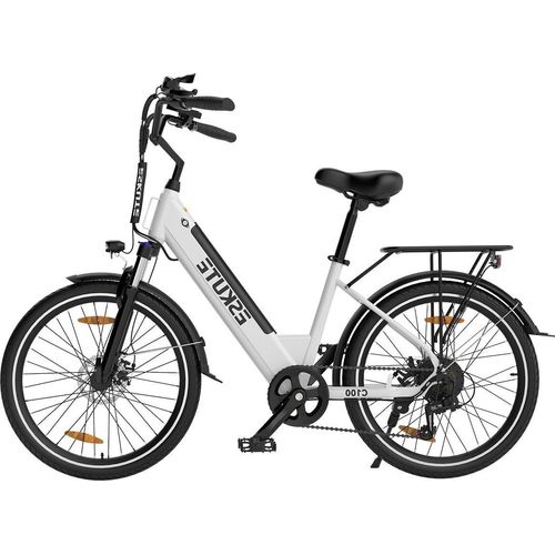 E-Bike ESKUTE C100 - Motor 250W Motor 36V10.4AH Akku 26x1.75 Zoll Reifen Mechanische Scheibenbremsen - Weiß