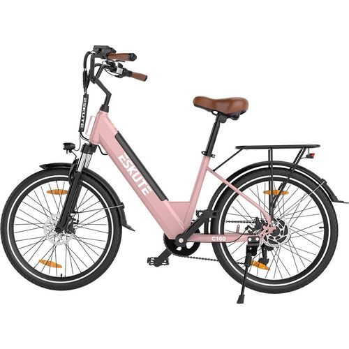 E-Bike ESKUTE C100 - Motor 250W Motor 36V10.4AH Akku 26x1.75 Zoll Reifen Mechanische Scheibenbremsen - Rosa