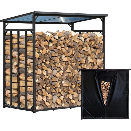 Metall Kaminholzregal Anthrazit XXL 185 x 100 x 185 cm XXXL mit Wetterschutz Garten Kaminholzunterstand 3,5 m³ Kaminholzlager Stapelhilfe Aussen