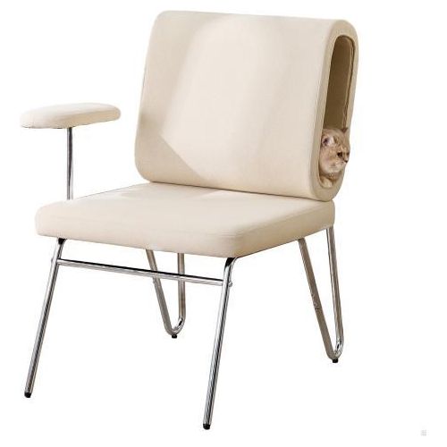 Buerostuhl Mit Integriertem 77x70x89 cm Katzenbett Haustierfreundlicher Stuhl Beige Kratzfestes Material Breite Austauschbare Armlehnen