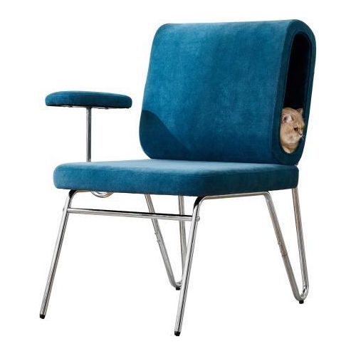 Buerostuhl Mit Integriertem Blau 77x70x89 cm Katzenbett Haustierfreundlicher Stuhl Kratzfestes Material Breite Sitzflaeche Austauschbare Armlehnen