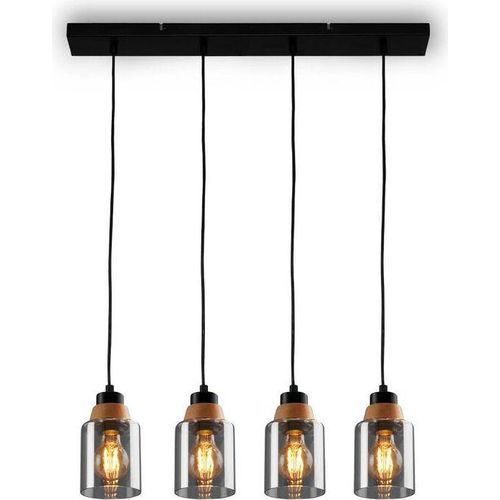 Pendelleuchte 4x E27 Deckenlampe Dimmbar Küchenlampe Metall Rauchglas Schwarz