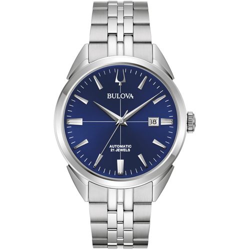 Automatikuhr BULOVA, silber (silberfarben, blau), Armbanduhren, Damen, Armbanduhr, Herrenuhr, Damenuhr, Edelstahlarmband, Saphirglas