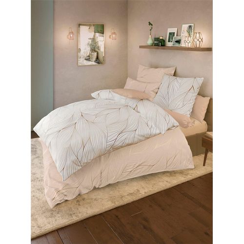 Bettwäsche WÄSCHEPUR Gr. 1, beige (beige, bedruckt), B/L: 135cm x 200cm, , Feinbiber, B/L: 80cm x 80cm, Feinbiber, 100% Baumwolle, Bettwäsche