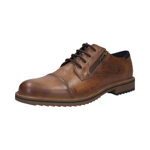 Schnürschuh BUGATTI, Herren, Gr. 45, braun (cognac), Leder, Schuhe, Halbschuh, Business Schuh mit seitlichem Reißverschluss