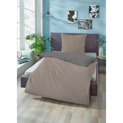 Bettwäsche BIBERNA Gr. 3, grau (taupe, grau), B/L: 200cm x 200cm, Linon, B/L: 80cm x 80cm & 80cm x 80cm, Linon, 100% Baumwolle, Bettwäsche