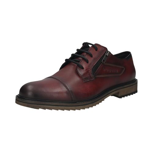 Schnürschuh BUGATTI, Herren, Gr. 42, rot (dunkelrot), Leder, Schuhe, Halbschuh, Business Schuh mit seitlichem Reißverschluss
