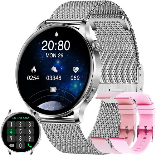 Fur Damen mit Telefonfunktion, 2024 Fitnessuhr Pulsmesser, Blutdruckmessgerät, Schlaftracker, Schrittzähler, IP67 wasserdichte