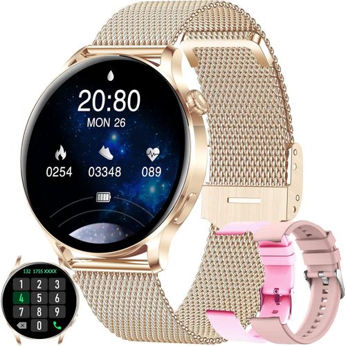 Fur Damen mit Telefonfunktion, 2024 Fitnessuhr Pulsmesser, Blutdruckmessgerät, Schlaftracker, Schrittzähler, IP67 wasserdichte