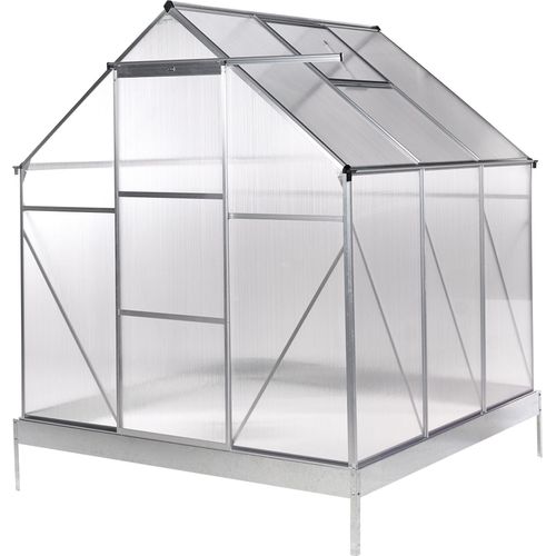 BELIANI Gewächshaus Silber Aluminium u. Polycarbonat 4 mm 191x190x197 cm mit Bodenankern Schiebetür Dachfenster UV-Schutz Walk-In Tropenhaus für Garten