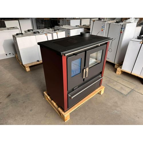 EEK A+ - Verso CS Plus Inox Küchenofen Kaminofen Holzherd 7.7 kW - Rote Seitenteile
