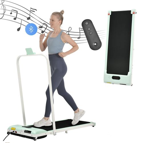 2 in 1 Laufband mit Grün Fernbedienung 1-6 km/h Geschwindigkeit mit LED&Bluetooth Lautsprecher&Telefonhalterung Leicht zu Falten Montagefre