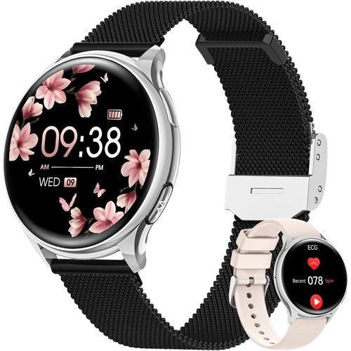 EKG-Chip Herzfrequenz & Blutsauerstoff Überwachung Schlafanalyse 150+ Sportmodi, Bluetooth 5.3 UV-Index Menstruations-Tracking Sprachsteuerung