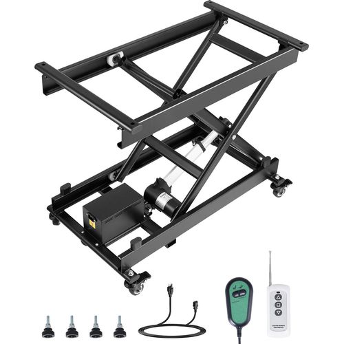VEVOR Elektrischer Hubtisch 76x44 cm, 150 kg Tragkraft, Scherenhubtisch, 200 bis 710 mm höhenverstellbare Hebebühne, Couchtischlift mit 4 Rädern, für Materialhandhabung und Transport, Schwarz