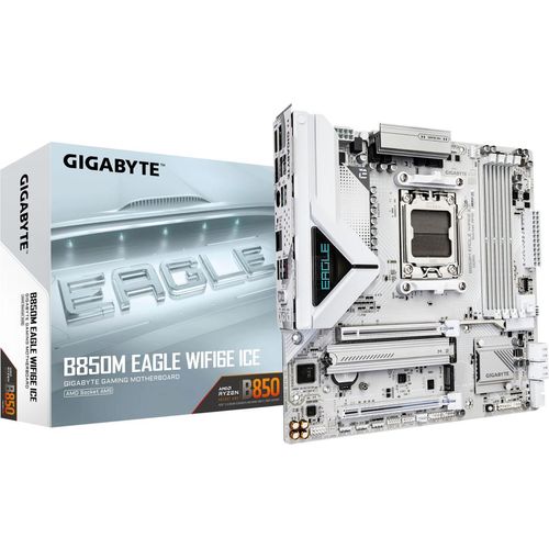 Gigabyte B850M EAGLE WIFI6E ICE - Motherboard - micro ATX - Socket AM5 - AMD B850 Chipsatz - USB-C 3.2 Gen2, USB 3.2 Gen 2, USB 3.2 Gen 1 - 2.5 Gigabit LAN, Wi-Fi 6E, Bluetooth - Onboard-Grafik (CPU erforderlich)