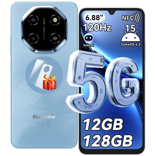 Blackview Shark 6 Handy 5G, 6,88“, 12GB(4+8GB)+128GB/2TBTF, Octa Core, AI Fotoalbum, Android 15, ohne vertrag, 5000mAh, Dual SIM, NFC, 120Hz, 18W