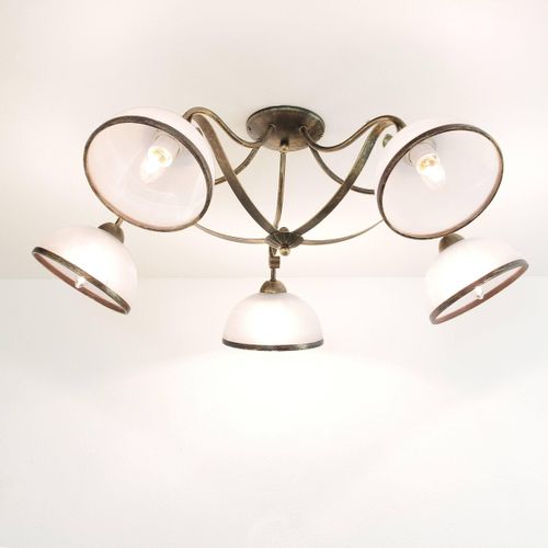 Deckenlampe Wohnzimmer Ø 82 cm E27 Weiß Messing Rustikal Glas Metall Deckenleuchte