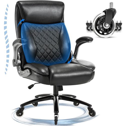 Bürostuhl 200KG, Ergonomischer Chefsessel, Kunstleder, Klappbare Armlehnen, Bürodrehstuhl, Höhenverstellbar, Schaukelfunktion