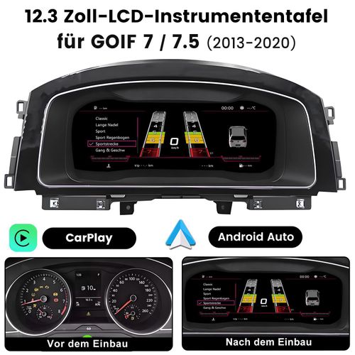 12.3 Zoll Digitales Cockpit Kombiinstrument für VW Golf 7/7.5 (2013-2020) - Plug & Play Tachometer mit CarPlay, Android Auto & Lenkradsteuerung