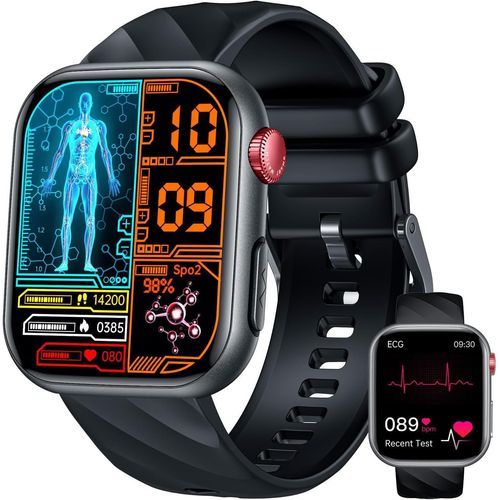 TAOPON Smartwatch Herren 1,97 Zoll AMOLED Touch, EKG HRV, Blutdruck, SpO, Schlafmonitor, 130+ Sportmodi, Bluetooth Anruf, IP67