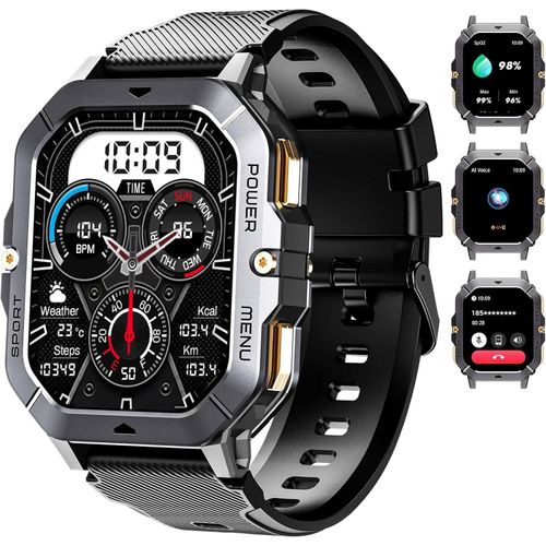 OUKITEL Smartwatch Herren 2,02 Zoll Militär-Outdoor Uhr, 100+ Sportmodi, BT Anruf, Fitness-Tracker, Herzfrequenz, SpO, IP68