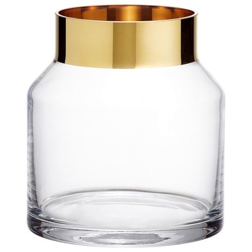 Ambia Home Vase , Klar, Gold , Metall, Glas , rund , 15.3 cm , Handmade in Europe , mundgeblasen, handgemacht, zum Stellen, auch für frische Blumen