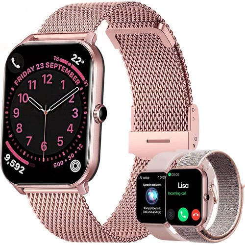 Smartwatch Damen mit WhatsApp-Funktion, Telefonfunktion 1,7 Zoll Schlafmonitor/Herzmonitor WhatsApp-fähig Smartwatch Damen iOS und Android