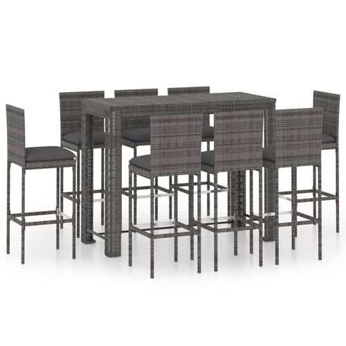 vidaXL 9-tlg. Garten-Bar-Set mit Anthrazit Kissen Poly Rattan