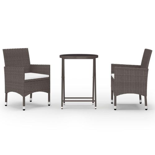 vidaXL 3-tlg. Bistro-Set Poly-Rattan und Hartglas Braun