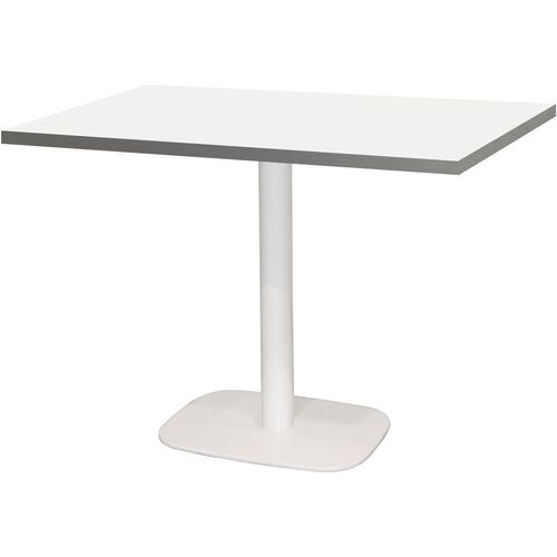 Tisch 120 x 70 cm – runde weiße Basis mit Edelstahlkanten