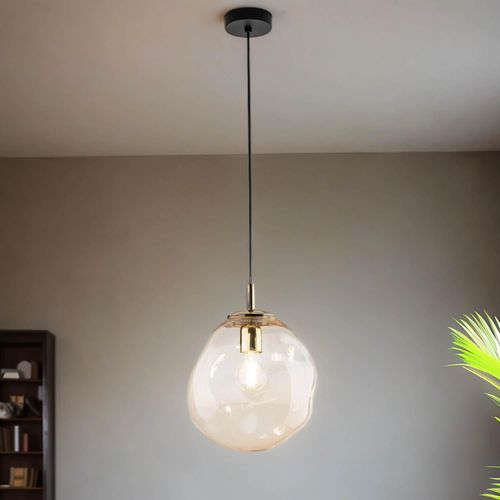Pendelleuchte Metall Rauchglas E27 B: 25 cm H: max. 175 cm in Schwarz Bernstein Gold Modern Hängeleuchte