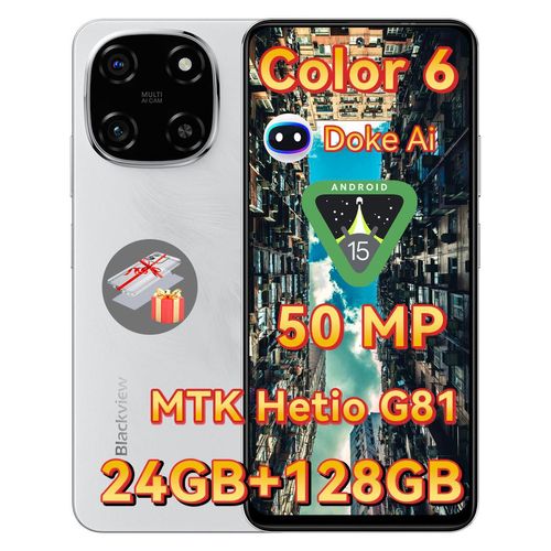 Blackview Color 6 Handy 24GB+128GB/2TBTF, Octa Core,Super PD 50MP Doke AI Fotoalbum,Android 15 Smartphone ohne vertrag, 6.67“,5000mAh,18W, Dual SIM