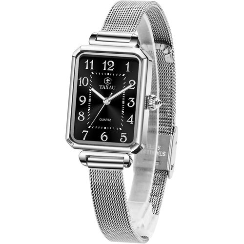 Damenuhr Eckig Armbanduhr Damen mit Edelstahl Mesh Armband Rechteckig Uhr Damen Mode Damenarmbanduhr Silber Wasserdicht Elegant Quarzuhr
