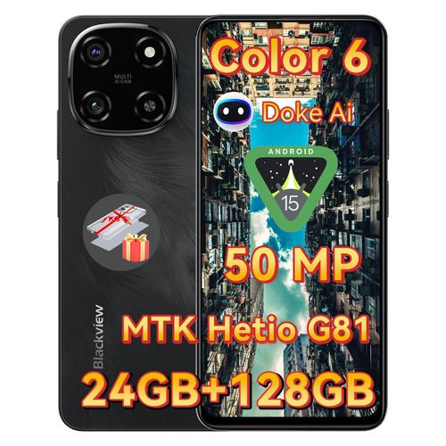 Blackview Color 6 Handy 24GB+128GB/2TBTF, Octa Core,Super PD 50MP Doke AI Fotoalbum,Android 15 Smartphone ohne vertrag, 6.67“,5000mAh,18W, Dual SIM