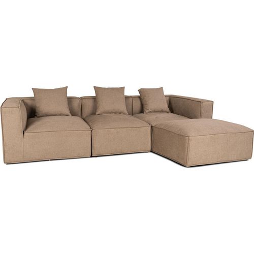 Box Chaiselongsofa, 3 Dekokissen beige, braun.
