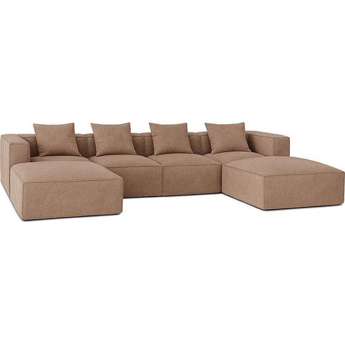 Box U-Sofa, 4 Dekokissen beige, braun.