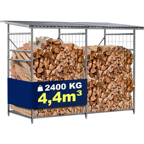 CLP Brennholzregal Macon mit Dach wetterfest Metall verzinkt,metall Brennholzregal + Erweiterung