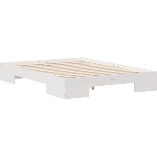 vidaXL Bodenbettgestell mit Speicher Weiß Massivholz Kiefer