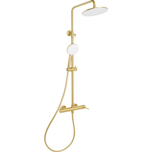 BELIANI Wand Duschset Gold Messing mit Armatur Regendusche Duschbrause Einhebelmischer Höhenverstellbar Modern 3 Funktion Duschsystem