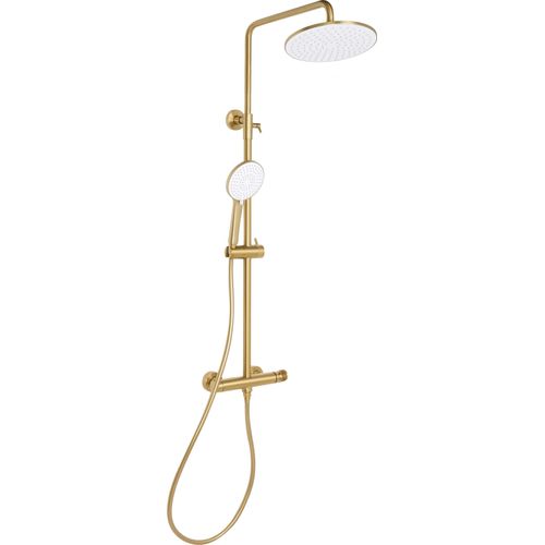 BELIANI Wand Duschset Gold Messing mit Armatur Regendusche Duschbrause Einhebelmischer Höhenverstellbar Modern 3 Funktion Duschsystem