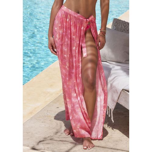 Wickelrock S.OLIVER, Damen, Gr. 46, rot (rot bedruckt), Web, Obermaterial: 60% Viskose, 40% Polyester, bedruckt, modisch, figurumspielend lang, Röcke, mit Alloverprint, Midirock, Strandrock