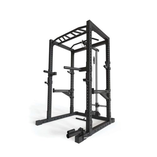 ATLETICA R7-Cage Power Rack | 200 cm Höhe | Mit Latzug- und Ruderstation, Multi-Grip Pull-Up Bar, Dip-Barren, Spotter Arme, 4 J-Hooks und Landmine